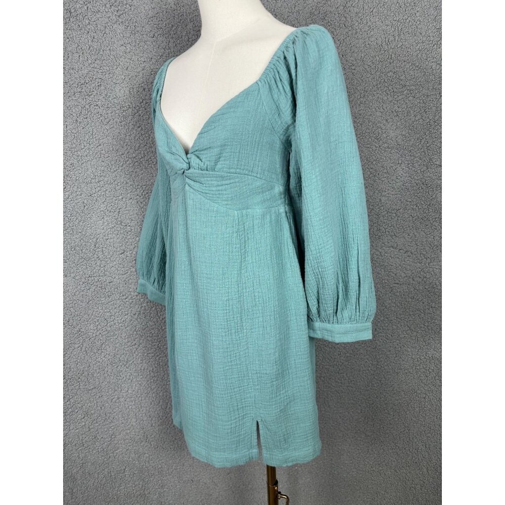 Roxy Juniors' Women's V-Neck Peasant Mini Dress Mineral Blue Size Large NWTs - Picture 4 of 8